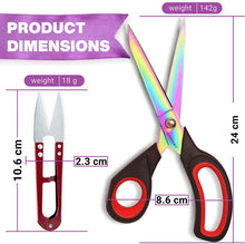 ADONLET Fabric Scissors Red/Black, 9.5 Inch  Heavy Duty Titanium Coated Stainless Steel Dressmaking Scissors with Soft Grip - Extra Sharp Sewing Scissors for Fabric Cutting  Including Thread Snipper