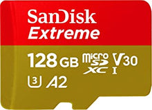 SanDisk Extreme 128 GB microSDXC Memory Card + SD Adapter with A2 App Performance + Rescue Pro Deluxe, Up to 160 MB/s, Class 10, UHS-I, U3, V30 , Red/Gold