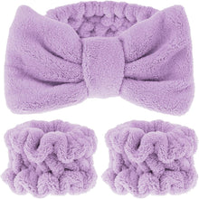 WLLHYF 3Pcs Spa Headband Wrist Washband Scrunchies Cuffs for Washing Face, Face Wash Headband Wristband Set Towel Wristbands Hair Headband Face Wash Wristband for Women Girls (purple)