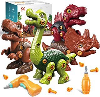 Take Apart Dinosaur Toys 4 Pack for 3-8 Year Old Boys Girls Building Toys Set with Electric Drill Construction Engineering Play Kit for Kids Construction STEM Learning Toys Birthday Easter Gifts