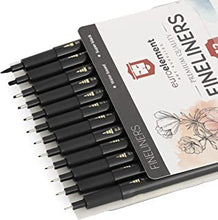 Black Fineliner Pens Set- EuroElement Art Supplies 12 Pack Fineliners Technical Drawing Pens- Microliner Art Pens for Artist, Brush Pens for Handwriting, Calligraphy, Sketching, Illustrations, Drawing