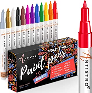 Acrylic Paint Pens for Rock Painting, Stone, Pebbles, Ceramic, Glass, Wood. Set of 12 Acrylic Paint Markers Extra-Fine Tip 0.7mm.