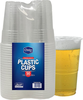 Choice Dining Pack of 50 Strong Plastic Pint Glasses Disposable Beer Cups Great For Party's And All Typs Of Events And Celebrations 660ml