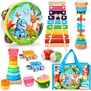 Sweet time Kids Musical Instruments for Toddlers 1-3, Baby Wooden Percussion Instruments Toys Tambourine Xylophone for Kids Ages 1 2 3 4 5 6, Preschool Educational Musical Toys for Boys and Girls Gift