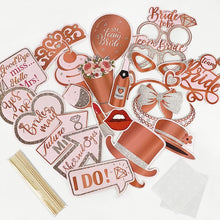 Hen Party Decoration-25Pcs Photo Booth Props,Rose Gold Team Bride and Groom Selfie Props Paper Photo Frame Hen Party Accessories for Wedding Engagement Bridal Shower Bachelorette Hen Do Party Games