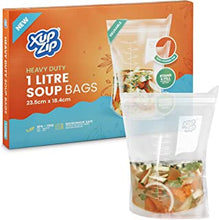 20 x XupZip 1000ml Soup Bags - Clear Soup Bag 23.5 x 18.4cm - Heavy-Duty Freezer Bags - Airtight double Seal, Easy Pouring Tab - Standing Food Storage Bags - Reusable Freezer Bags for Soup Storage