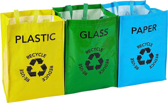 Premier Housewares Recycling Bags / Recycling Bin / Plastic Glass Paper Recycling Bags with Handles / Multicoloured - Set of 3