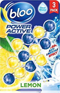 Bloo Power Active Toilet Rim Block Lemon, with Anti-Limescale, Cleaning Foam, Dirt Protection and Extra Freshness - Pack of 3 Rimblocks