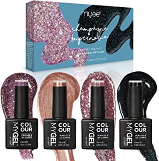 MYGEL by Mylee Glitter Gel Nail Polish Set 4x10ml - UV/LED Soak-Off Nail Art Manicure Pedicure for Professional, Salon & Home Use - Long Lasting & Easy to Apply