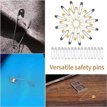 540 Pcs Safety Pins Assorted, Clothes Safety Pins Small Medium Large Size for Arts Crafts Sewing Clothing Arts, Gold Silver Black, 19mm, 22mm, 28mm, 38mm