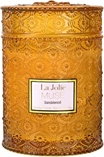 La Jolíe Muse Scented Candles Sandalwood Wood Wick Candle Gifts for Women 19.4Oz /550g Large Candles Natural Soy Wax Glass Jar 90 Hours Long Burning, Gift for Her