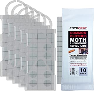 Entopest Common Clothes Moth (Webbing) Pheromone Trap Kit - 5 Clear Holders & 10 Refill Pads for Room & Wardrobe Control Treatments