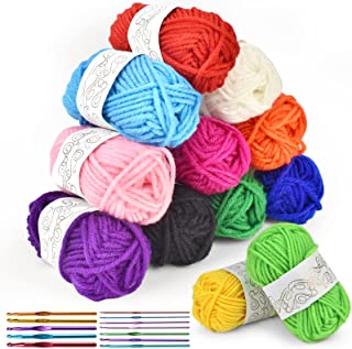Crochet Thread Kit, 12-Strand Acrylic Yarn (12 * 10g), with 12 Braided Aluminum Crochet Hooks,2-8mm,Used to Make Blankets, Pet Clothes, Hats, Towels, Gloves