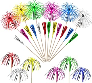 50Pcs Palm Tree Picks, 6 Colours Fireworks Cocktail Sticks Foil Cocktail Accessories for Birthday Wedding Christmas Party Cupcake Fruit Drinks