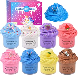 Petyuioyu 8 Pack Fluffy Slime Kit With Butter Slime,Fluffy Soft and Non-Stick,Include Stitch Ice Cream Coffee Slime Charms , Stress Relief Toys for Kids, Active Party Gifts, DIY Items