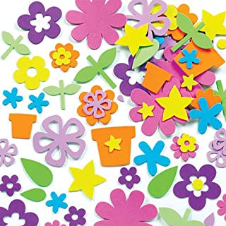 Baker Ross Self Adhesive Flower Garden Foam Stickers - Pack of 200, For Kids to Decorate Collage, Cards & Craft, EK342