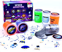 ToysButty 6 Pack Galaxy Slime Kit,Glow in the Dark Party Supplies for Kids Girls & Boys,Neon Slime,Stretchy,Metallic,Glitter Putty with 6 Galactic add ins & 9 Space Charms,Science Sensory Toys Kit