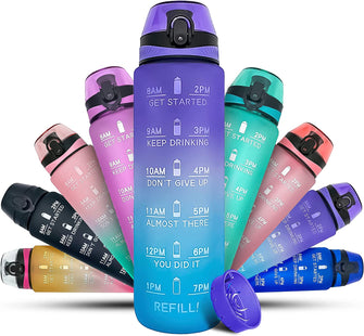 K-MART Water Bottle 1L Sports Water Bottle with Motivational Time Marker, Dishwasher Safe Leak-proof Drink Bottle BPA Free Non-Toxic for Running,cycling, Gym, School & Office (Purple Gradient)