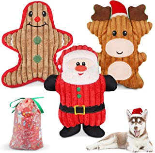 Dreamon Christmas Plush Interactive Dog Squeaky Toys Xmas Gift for Small Medium Large Pet included Ginger Man Reindeer Santa Claus, 3 Pcs Set