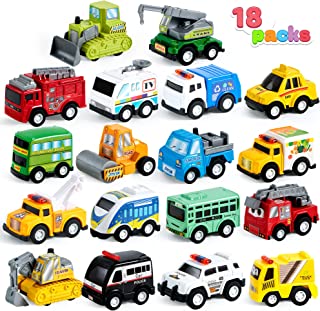 JOYIN 18 Piece Pull Back City Cars and Trucks Toy Vehicles Set Model Car, Friction Powered Die-Cast Cars for Toddlers, Boys, and Girls’ Educational Play