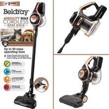 Beldray BEL0813NRG Airgility Max Cordless 2-in-1 Multi-Surface Vacuum Cleaner, 29.6V, Motorised Floor Brush, 30/50 Min Operating Time, 1.2L Dust Container, Includes Accessories, HEPA Filter, Rose Gold
