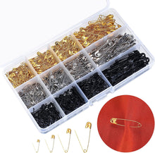 540 Pcs Safety Pins Assorted, Clothes Safety Pins Small Medium Large Size for Arts Crafts Sewing Clothing Arts, Gold Silver Black, 19mm, 22mm, 28mm, 38mm