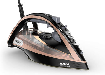 Tefal Ultimate Pure Steam Iron, 260g/min Steam Boost, 350ml Water Tank, 3m Power Cord, 3100W, Black and Rose Gold, FV9845