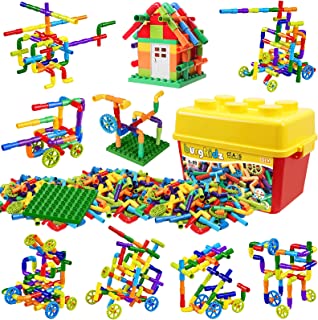 burgkidz 176 Piece Pipe Tube Toy, Sensory Water Tube Locks Construction Building Blocks, Educational Building Learning Toys with Wheels and Baseplate for All Ages Kids Boys Girls