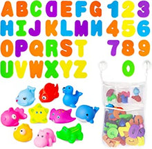 Jiosdo Bath Toys - 36 Foam Bath Letters and Numbers, 10 x Floating Animal Toy, Mesh Bath Toy Storage Organiser With 2 Waterproof Self Adhesive Hooks, Toddlers Kids Bath Toys (Letters A-Z; Numbers 0-9)