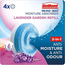 UniBond AERO 360° Moisture Absorber Lavender Garden Refill Tab, aromatherapy, ultra-absorbent and odour-neutralising, for AERO 360° Dehumidifier, Condensation Absorbers,(4 x 450g), White and blue