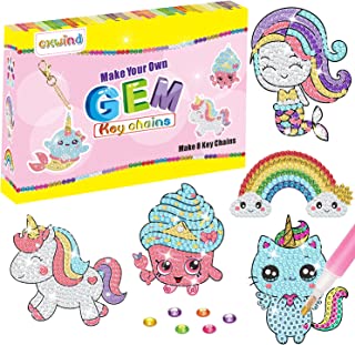 8 Pieces Big Gem Diamond Painting Kit for Kids Ages 4-12, 5D Diamond Art Craft Kits for Kids Create Your Own Gems and Keychain for Girls Kids Toddler