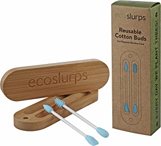 EcoSlurps Reusable Cotton Buds - British Four Blue Eco Friendly Silicone Swabs and Qtips for Makeup application and cleaning ears (2, Blue)