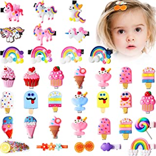 36 Pieces Cute Hair Clips for Girls Candy Rainbow Hairpins Ice Cream Unicorn Cute Barrettes Clips Fun Dessert Patterns Hair Accessories Cartoon Flower Fruit Hair Clips