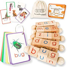 LITTLE BUD KIDS Spin-and-Read Phonics Wooden Reading Blocks | A Learning Resource & Montessori Wooden Toy for 3 4 5 6 year olds