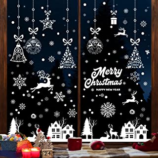 192 PCS Christmas Window Stickers Reusable, Double Sided Christmas Window Decorations PVC Static Snowflake Window Stickers White for Xmas Window Decorations