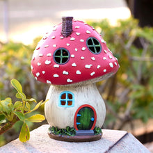TERESA'S COLLECTIONS Solar Pink Mushroom Fairy House Garden Ornaments Outdoor, Waterproof Resin Garden Statue Outdoor Cottage Figurines for Patio Lawn Yard Decorations, 19cm