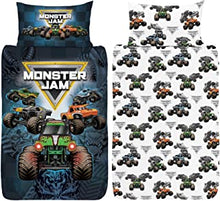 Monster Jam Single Duvet Cover - Grave Digger, Max-D, Megalodon, Dragon & El Toro Loco Design - Officially Licensed Reversible Bedding set with matching Pillowcase - Polycotton, Multi - Monster Jam