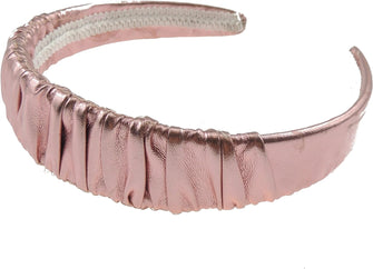 Womans Girls Metallic Crinkle Leatherette Headband Alice Band Hair Accessory Pink