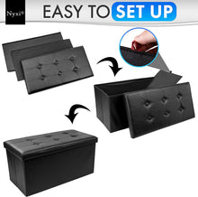 Nyxi Faux Leather 76  38  38cm Black Ottoman Foldable Storage Boxes Seat Foot Stool Storage Box with Lids for Kids Toys, Bedroom, Hallway, Living Room