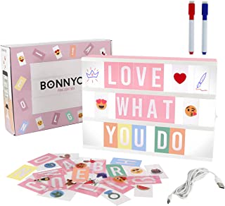 Pink Cinema Light Box with 400 Letters, Emojis & 2 Markers – BONNYCO | A4 Led Light Box Girl Room Decor, Home, Baby Shower | Letter Board Novelty Gifts for Women and Girls at Christmas, Birthdays