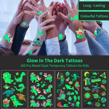 Temporary Tattoos for Kids, 160 Styles Luminous Tattoos Toys Gifts for Girls Boys Birthday Supplies Favors, Mixed Style Glow In The Dark Party Bag Fillers for Kids Tattoos Dinosaur/Mermaid