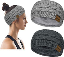 2 Pcs Winter Cable Knit Headbands Women Ear Warmer Knitted Thermal Twist Headbands for Girls Women Head Wrap Winter Shopping Skiing Running (Deep gray, Light gray)