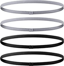 Bememo, 4 Pieces Thick Non-Slip Elastic Sport Headbands, for Women and Men, (Black, Grey)