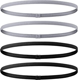 Bememo, 4 Pieces Thick Non-Slip Elastic Sport Headbands, for Women and Men, (Black, Grey)