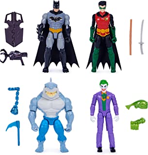 DC Comics, Batman and Robin vs. The Joker and King Shark, 4-inch Action Figures, Kids Toys for Boys and Girls Ages 3 and Up