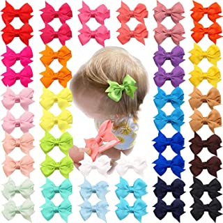 JOYOYO 50 Pcs Baby Hair Bows Toddler Gilrs Bows Grosgrain Ribbon Bows Mini Size Baby Bows 2 Inch, Hair Bows for Baby Girl Non-slip Full Ribbon Covered Safe Clips for Baby, Toddlers