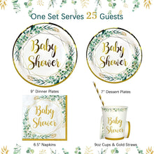 Sage Green Neutral Baby Shower Plates Set for 25 Guests, 125 Pieces of Paper Plates Cups Napkins Straws Tableware Set for Baby Shower Birthday Hen Party Bridal Shower Jungle Theme Party Decorations