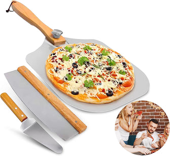 UK Brand 3 in 1 Pizza Oven Accessories Set: Pizza Peel, Pizza Cutter & Pizza Slicer, 12"X14" Aluminium Pizza Turning Peel with Foldable Handle, Pizza Cutter with Cover, Stylish Pizza Oven Tools