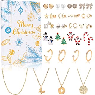 Vamei Advents Calendar 2022 for Women Girls Calendar Jewellery with Necklace Stud Earrings Rings Christmas Countdown Calendar Xmas Gifts Surprise Gifts for Women and Girls Christmas Advent Calendar