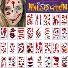 Halloween Scar Tattoos, 30 Sheets Halloween Wound Tattoos Halloween Simulation Bloody Wound Scar Tattoos Waterproof Halloween Makeup Tattoo Stickers for Halloween Party Cosplay